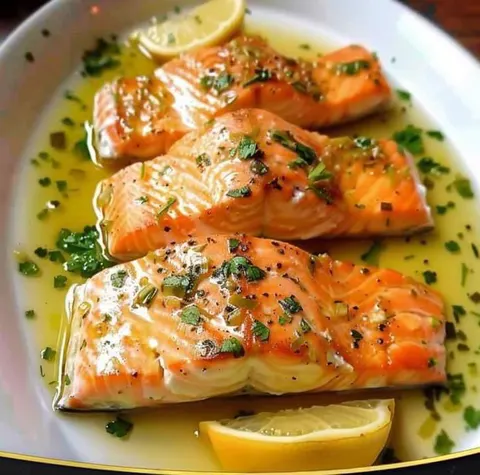 Glazed salmon fillets with herbs